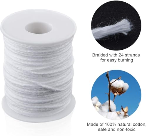 happytakehome 400 ft Cotton Candle Wick,24 PLY Braided Cotton Candle Making Wicks Spool + 200 Pieces Metal Sustainer Tabs + 1 Piece Centering Device Holder Set for DIY Crafts - Image 3