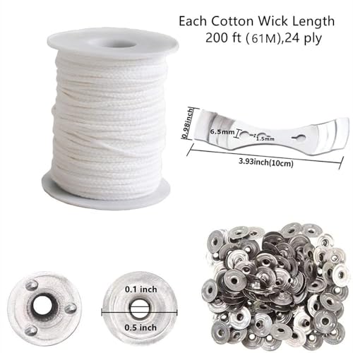 happytakehome 400 ft Cotton Candle Wick,24 PLY Braided Cotton Candle Making Wicks Spool + 200 Pieces Metal Sustainer Tabs + 1 Piece Centering Device Holder Set for DIY Crafts - Image 2