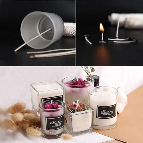 happytakehome 400 ft Cotton Candle Wick,24 PLY Braided Cotton Candle Making Wicks Spool + 200 Pieces Metal Sustainer Tabs + 1 Piece Centering Device Holder Set for DIY Crafts - Image 4