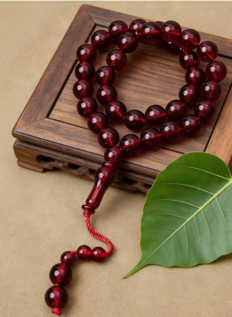 Nariele 33 Beads Transparent Wine Red Round Islamic Tasbih Prayer Beads, Glossy Imitation Amber Muslim Rosary, Minimalist Matching Bead Braided Short Tassel Unisex Dhikr Beads For Salah - Image 2