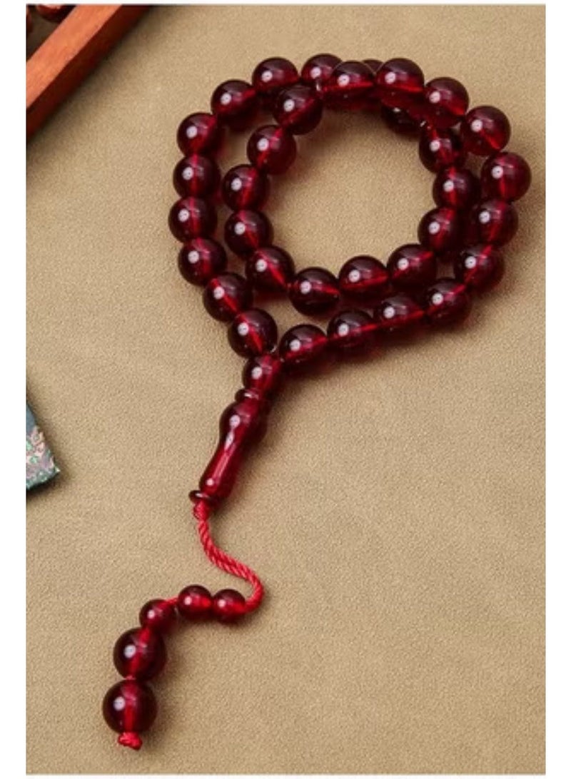 Nariele 33 Beads Transparent Wine Red Round Islamic Tasbih Prayer Beads, Glossy Imitation Amber Muslim Rosary, Minimalist Matching Bead Braided Short Tassel Unisex Dhikr Beads For Salah - Image 5