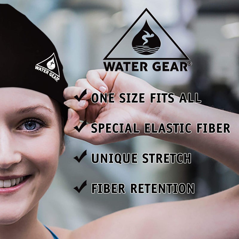 Water Gear Latex Swim Cap- Keeps Hair Dry and Secure - Comfortable and Great Fit - Shave Time Off Your Lap - Swim Caps for Men Women and Kids Long Hair - Black - Image 5