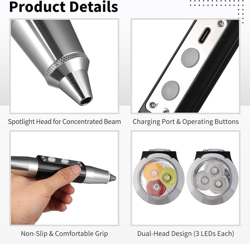 مصباح يدوي مزدوج الرأس يعاد شحنه، مصباح ليد فائق السطوع لتقييم المجوهرات - Image 3