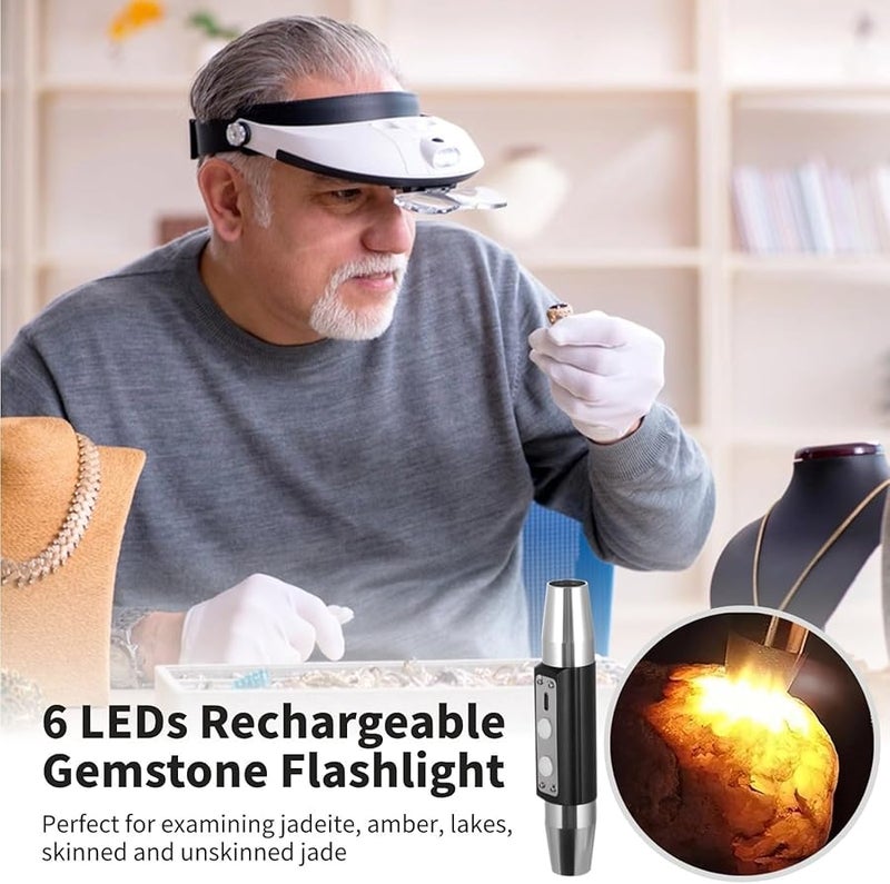 مصباح يدوي مزدوج الرأس يعاد شحنه، مصباح ليد فائق السطوع لتقييم المجوهرات - Image 5