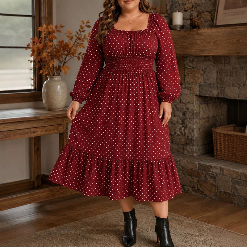 Plus Size Polka Dot Dress for Women - Image 1