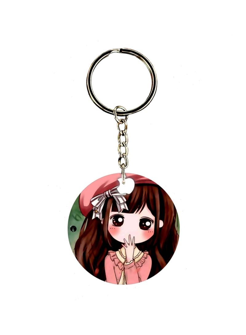 Cartoon Girl Printed Dual Sided Keychain