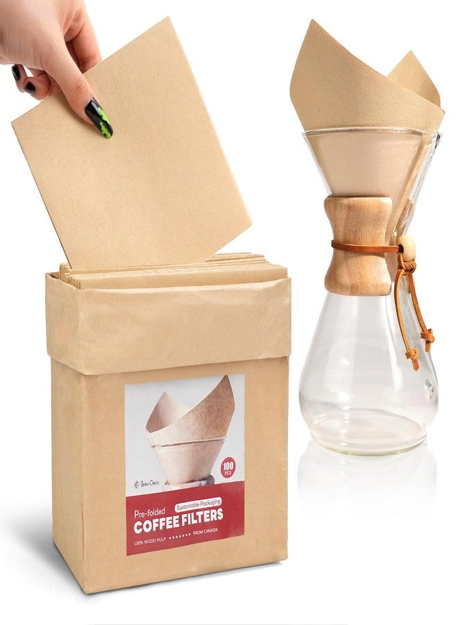 Brew Choice 100ct Pre-folded Unbleached Cone Coffee Filters, Upgraded 30% Thicker Natural Paper for Pure Taste, Compatible with Chemex Pour-Over Coffee Makers - Image 1
