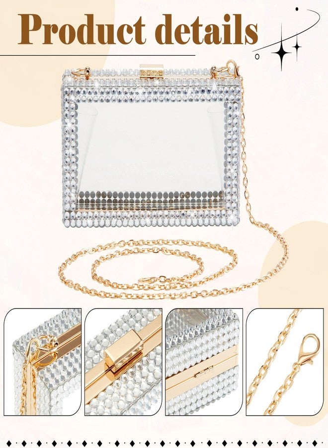 Dansydaisy Clear Acrylic Rhinestone Evening Bag, Women Small Clear Purse Acrylic Box Clutch Handbag with Stadium Approved Gold Chain Strap - Image 3