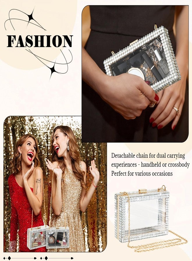 Dansydaisy Clear Acrylic Rhinestone Evening Bag, Women Small Clear Purse Acrylic Box Clutch Handbag with Stadium Approved Gold Chain Strap - Image 5