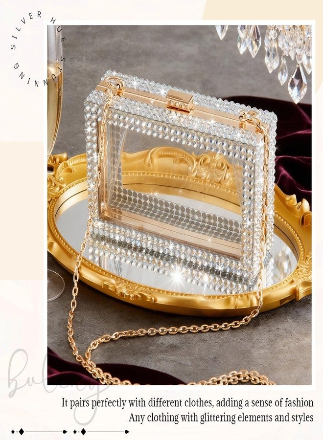 Dansydaisy Clear Acrylic Rhinestone Evening Bag, Women Small Clear Purse Acrylic Box Clutch Handbag with Stadium Approved Gold Chain Strap - Image 4