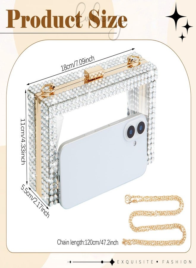 Dansydaisy Clear Acrylic Rhinestone Evening Bag, Women Small Clear Purse Acrylic Box Clutch Handbag with Stadium Approved Gold Chain Strap - Image 2