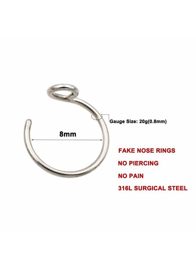FANSING Fakes Nose Rings Faux Nose Ring 20g Nose Ring Nose hoop 20 Gauge 8mm Septum Ring Faux Septum Ring Lip Ring Surgical Steel Piercing Jewelry Silver 3PCS - Image 2