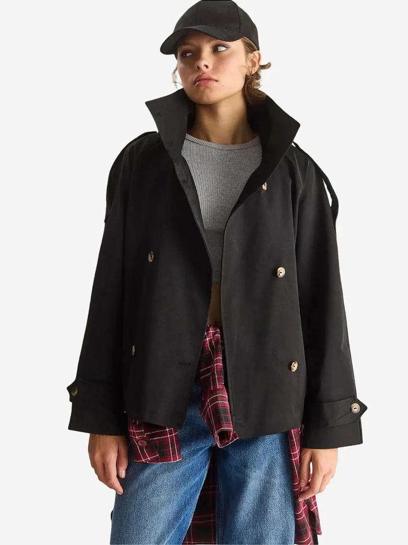 Bianco Lucci LUCCI Oversize Buttoned Trench Coat