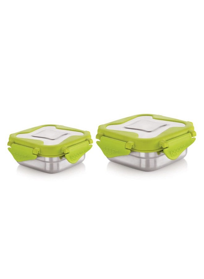 STEELLOCK Smart Stainless Steel Tiffin Lunch Box Set for Kids and Adults - Airtight Leakproof Square Containers with Steel Lids - Green 250ml & 360ml - School & Office - Image 1