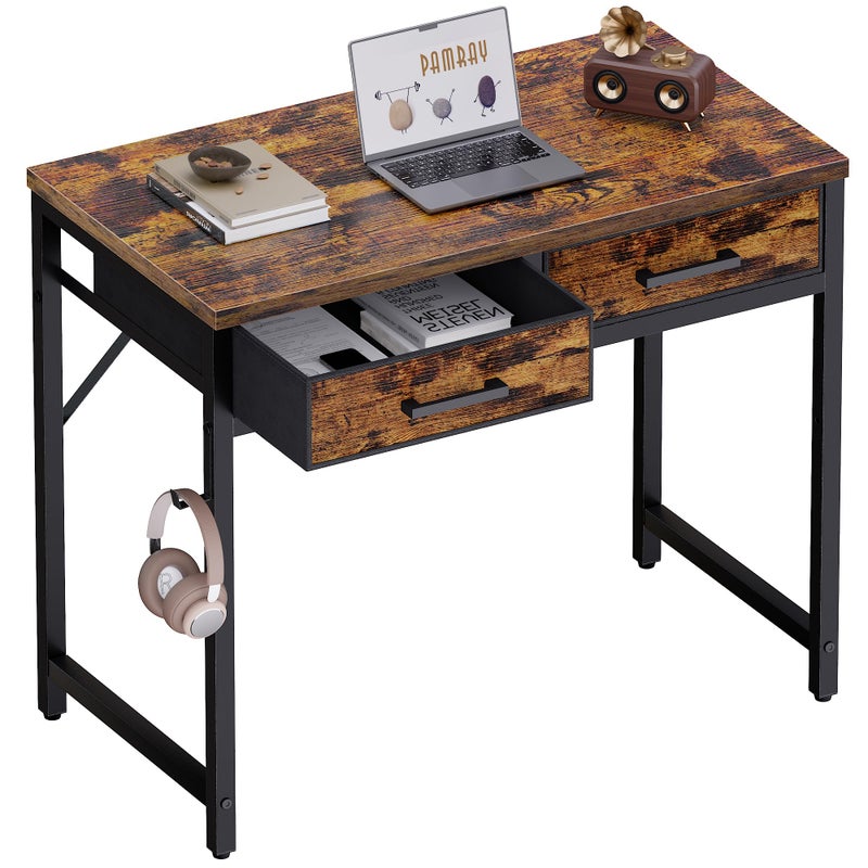 Pamray 32 Inch Small Computer Desk with 2 Drawers for Bedroom Study Writing Home Office Table for Small Spaces Vintage - Image 1