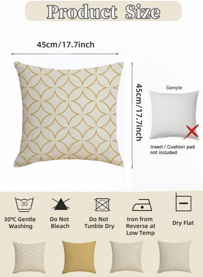 مجموعة من 4 قطع من أغطية الوسائد، أغطية وسائد من الكتان بنمط بسيط للأريكة والسيارة وغرفة النوم وغرفة المعيشة وديكور المنزل، 45*45 سم,خدادت كنب لون بيج - Image 2