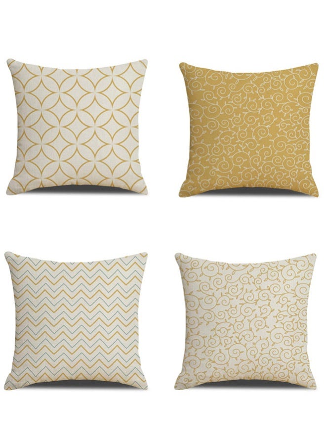 مجموعة من 4 قطع من أغطية الوسائد، أغطية وسائد من الكتان بنمط بسيط للأريكة والسيارة وغرفة النوم وغرفة المعيشة وديكور المنزل، 45*45 سم,خدادت كنب لون بيج - Image 1