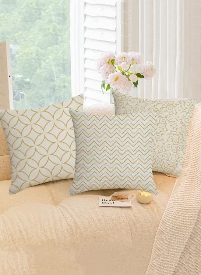 مجموعة من 4 قطع من أغطية الوسائد، أغطية وسائد من الكتان بنمط بسيط للأريكة والسيارة وغرفة النوم وغرفة المعيشة وديكور المنزل، 45*45 سم,خدادت كنب لون بيج - Image 4