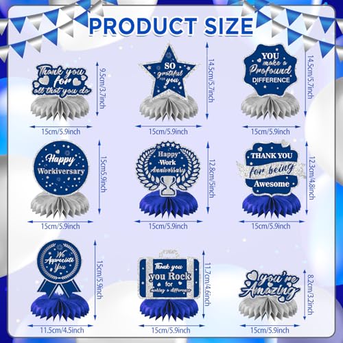 LUUFILx 9Pcs Happy Work Anniversary Decorations Navy Blue Silver Happy Workiversary Table Honeycomb Centerpieces Office Anniversary Party Table Topper Decor for Employee Worker Appreciation Supplies - Image 5