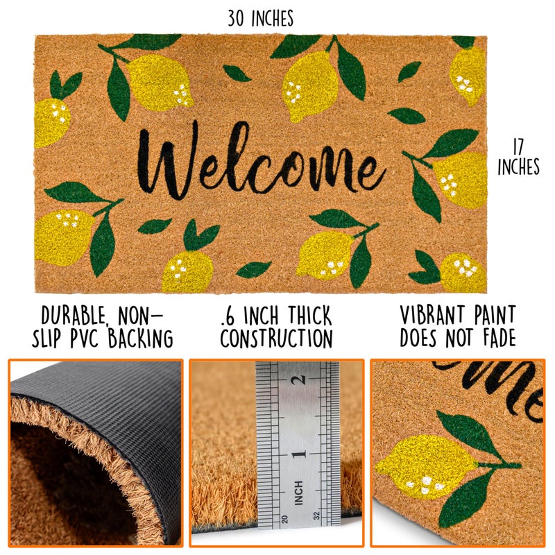 MAINEVENT Lemon Doormat, 30x17 Inch, Outdoor Rug, Yellow Coir Doormat, Hello Spring Door Mat - Image 2