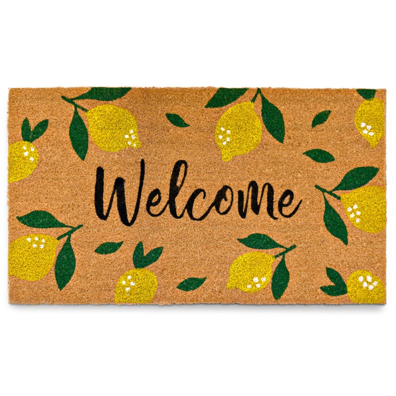 MAINEVENT Lemon Doormat, 30x17 Inch, Outdoor Rug, Yellow Coir Doormat, Hello Spring Door Mat - Image 1