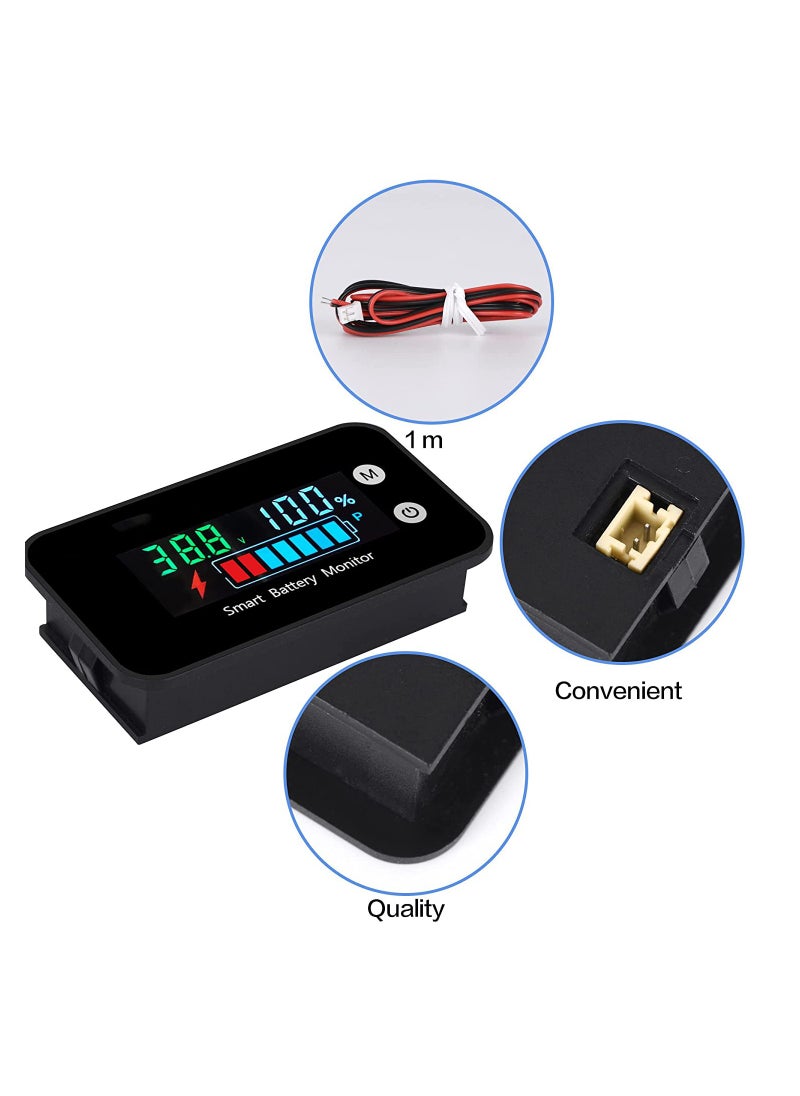 SYOSI - Battery Capacity Monitor, 12v 24v 36v 48v 60v 72v, Digital Battery Status Tester Meter, Remaining Percentage Level Voltage Fahrenheit Temperature Power Indicator Panel Gauge for Marine RV, Golf cart - Image 1