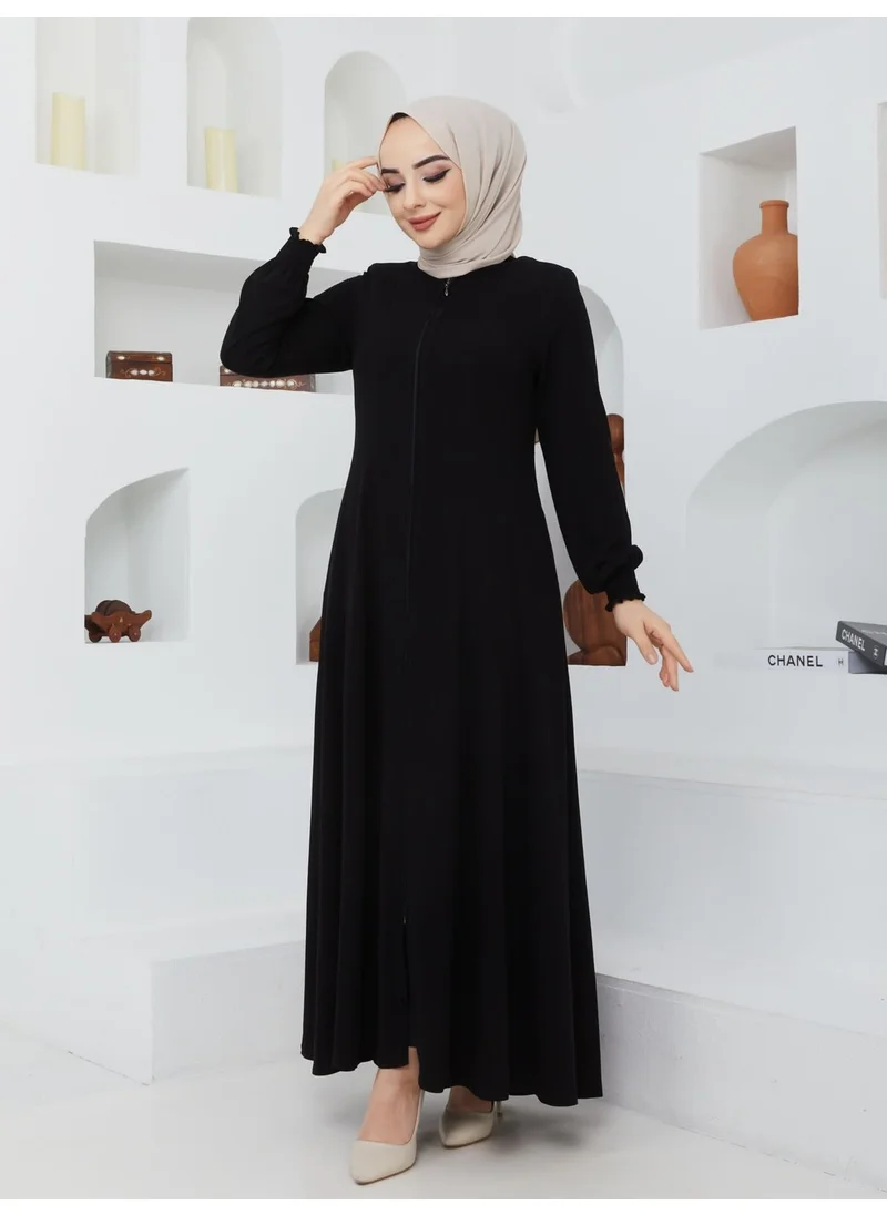Kmk Kombin KMK Combined Summer Mevlana Model Waist-fitted Flared Fereca Topcoat with Elasticated Sleeves