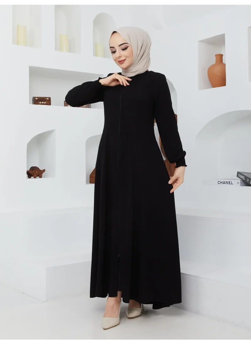 Kmk Kombin KMK Combined Summer Mevlana Model Waist-fitted Flared Fereca Topcoat with Elasticated Sleeves