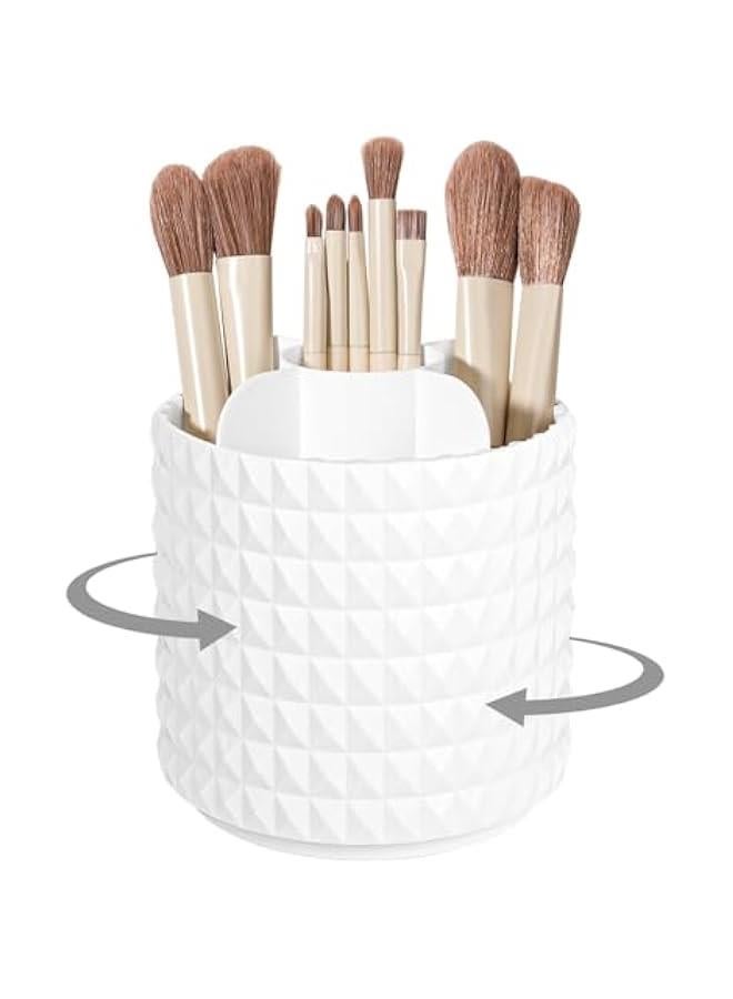 Arabest Makeup Brush Holder Organizer 360°Rotating Make Up Brushes Container for Vanity, Spinning Cosmetics Storage Cup, Masonite White  - Image 1
