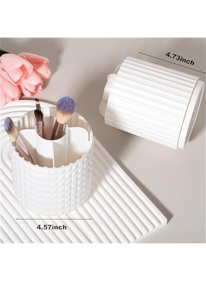 Arabest Makeup Brush Holder Organizer 360°Rotating Make Up Brushes Container for Vanity, Spinning Cosmetics Storage Cup, Masonite White  - Image 3