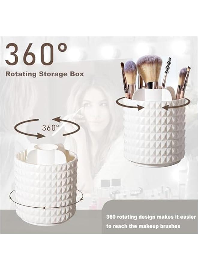 Arabest Makeup Brush Holder Organizer 360°Rotating Make Up Brushes Container for Vanity, Spinning Cosmetics Storage Cup, Masonite White  - Image 4