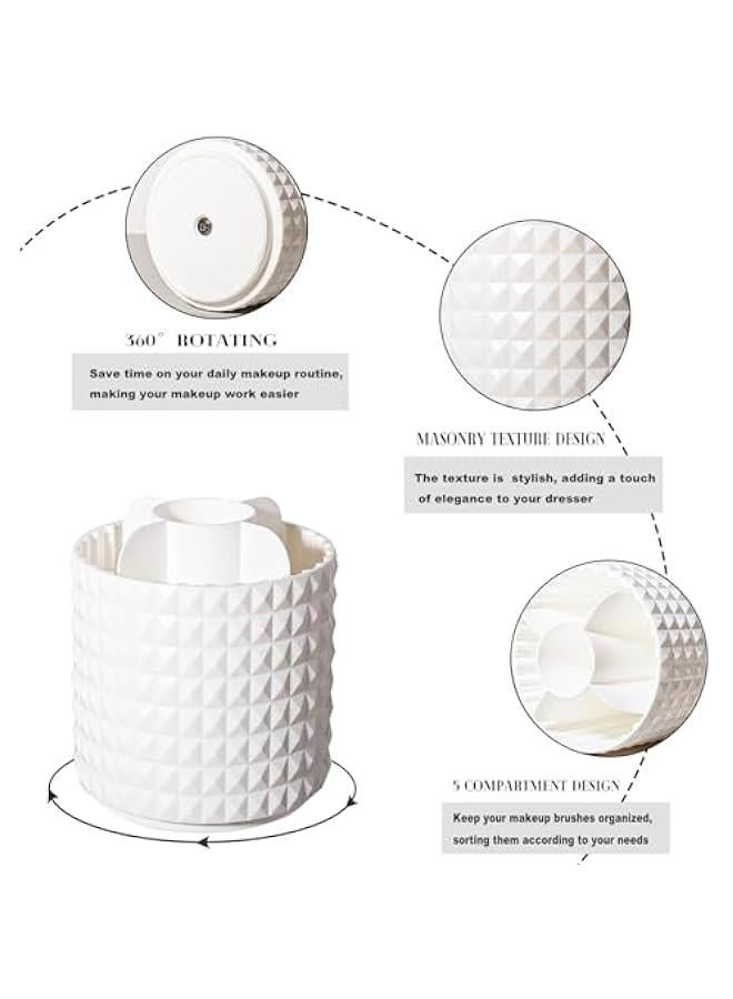Arabest Makeup Brush Holder Organizer 360°Rotating Make Up Brushes Container for Vanity, Spinning Cosmetics Storage Cup, Masonite White  - Image 5