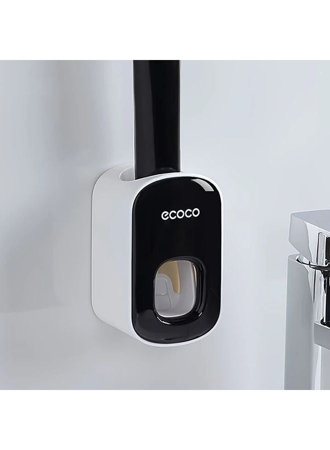 Black Automatic Luxury Toothpaste Dispenser One Click Squeeze Wall Mounted No Drill Holder - Image 1