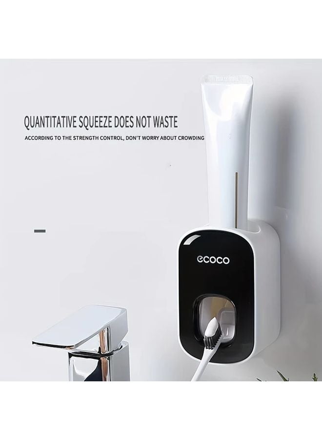 Black Automatic Luxury Toothpaste Dispenser One Click Squeeze Wall Mounted No Drill Holder - Image 3