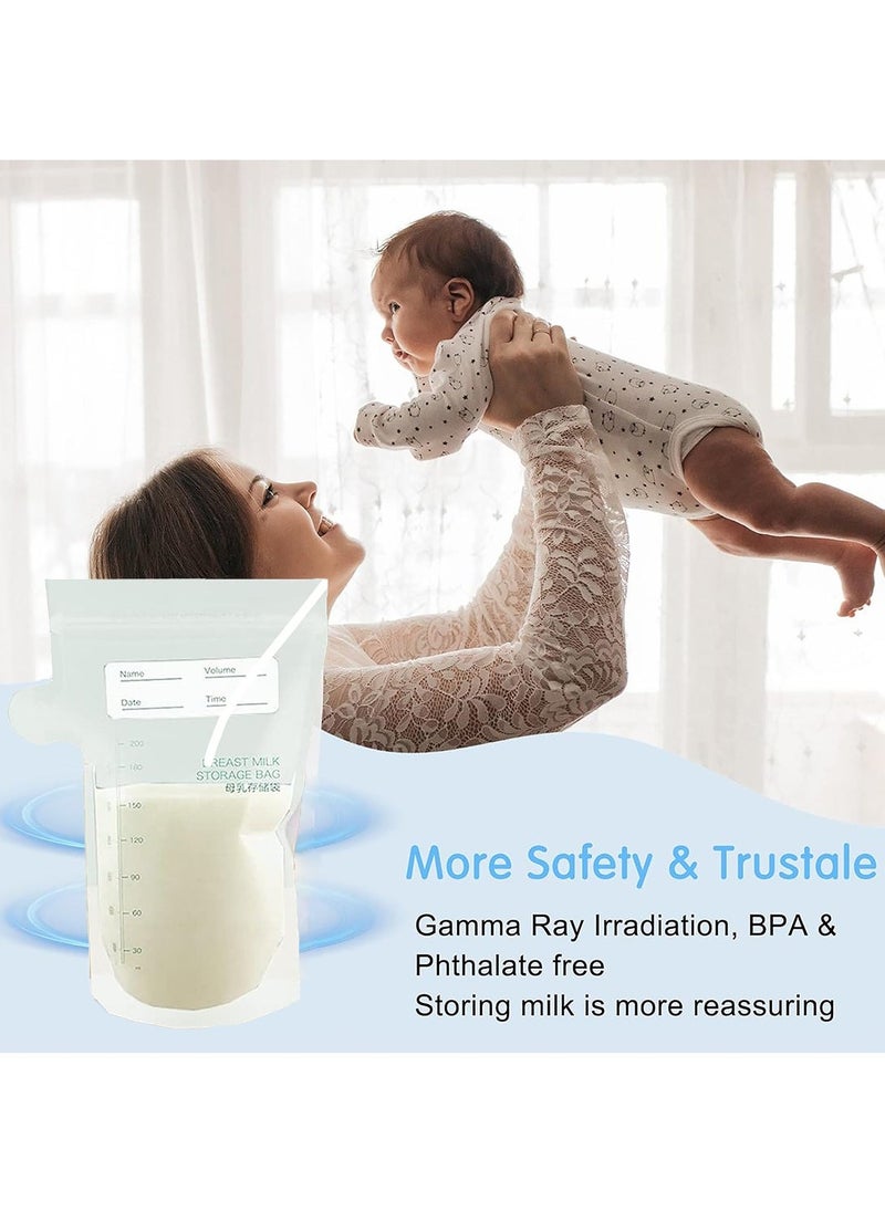 50 Pack Milk Storage Bags 200 ML Self Standing Milk Storage Container BPA Free Pre-sterilized Freezing Bag Thickened Leak Proof Collection with Double Zip and Marker Pen  - Image 2