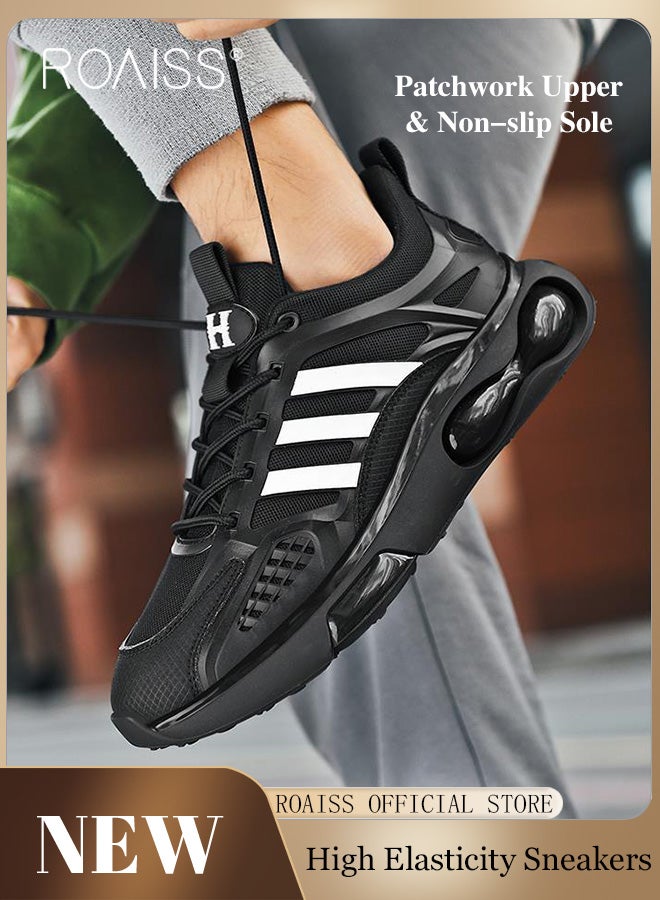 roaiss Casual Outdoor Sneakers for Men Breathable Non Slip Lace Up Mesh Running Shoes Mens Lightweight Soft Elastic Sole Athletic Sneaker Trendy Versatile Youth Walking Footwear  - Image 2
