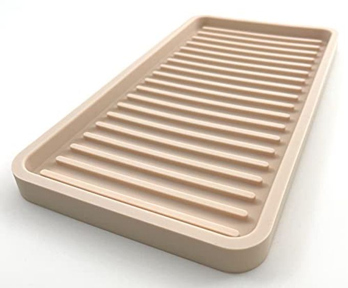 Happitasa Silicone Kitchen Sink Organizer Tray, Sponge Holder and Countertop Protector | Bathroom and Kitchen Soap Dish and Dispenser Tray (Sand Dollar, 10"x5.25")
