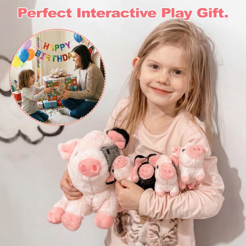 OUOZZZ 11" Pig Stuffed Animals with Babies Inside, 5-in-1 Plush Pig Toys with 4 Babies in Zippered Tummy, 3 Year Old Birthday Gifts for Girls Boys Kids Toddler - Image 4