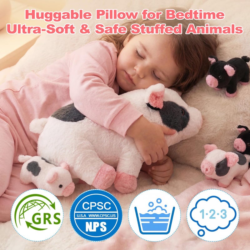 OUOZZZ 11" Pig Stuffed Animals with Babies Inside, 5-in-1 Plush Pig Toys with 4 Babies in Zippered Tummy, 3 Year Old Birthday Gifts for Girls Boys Kids Toddler - Image 5