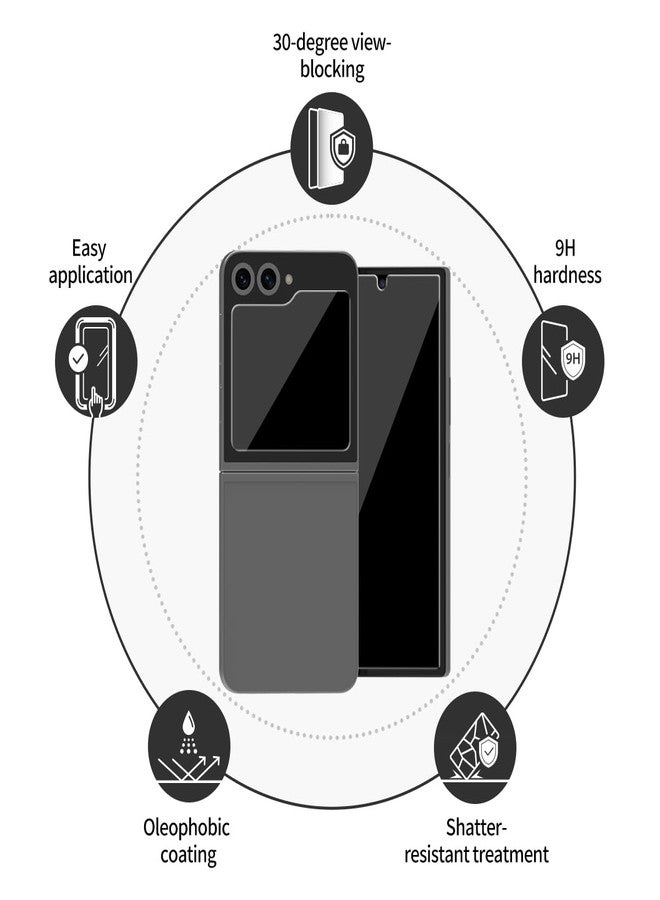araree Samsung Galaxy Z Flip 6 Core 2 Pack Privacy Screen Protector, 9H Hardness with 30 Degree View Blocking Galaxy Z Flip 6 Tempered Glass- Privacy - Image 3