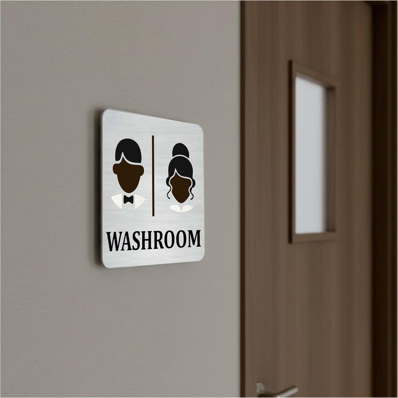 Zouple MALE-FEMALE, HE-SHE, Washroom Sign, 6x6 Inch, Durable Steel, Self-Adhesive - Image 2