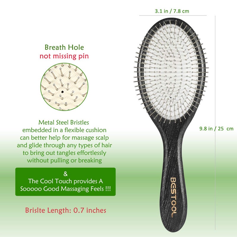 BESTOOL Hair Brush, Paddle Detangler Brush with Metal Bristles for Women/Men/Kids Detangling & Massaging, Anti Static, Best for All Hair Types Wet & Dry DailyUse - Image 5