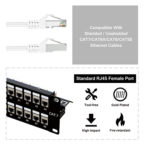 Iwillink 10Gbps Cat7 Patch Panel 48 Port , RJ45 Through Coupler 2U Patch Panel STP Shielded 19-Inch with Back Bar, Wallmount or Rackmount, Compatible with Cat7, Cat6A, Cat6, Cat5e, Cabling - Image 3