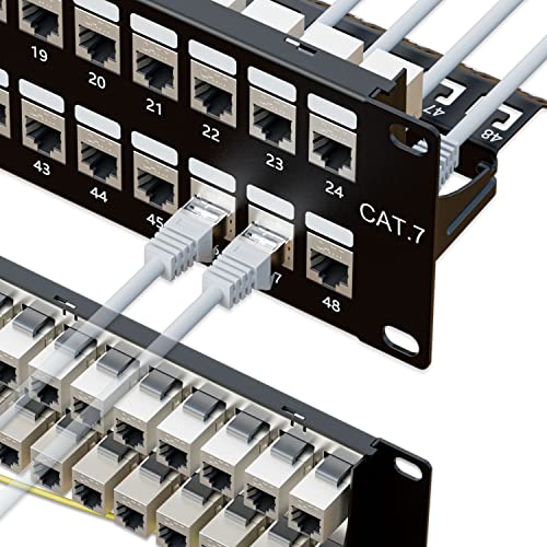 Iwillink 10Gbps Cat7 Patch Panel 48 Port , RJ45 Through Coupler 2U Patch Panel STP Shielded 19-Inch with Back Bar, Wallmount or Rackmount, Compatible with Cat7, Cat6A, Cat6, Cat5e, Cabling - Image 1