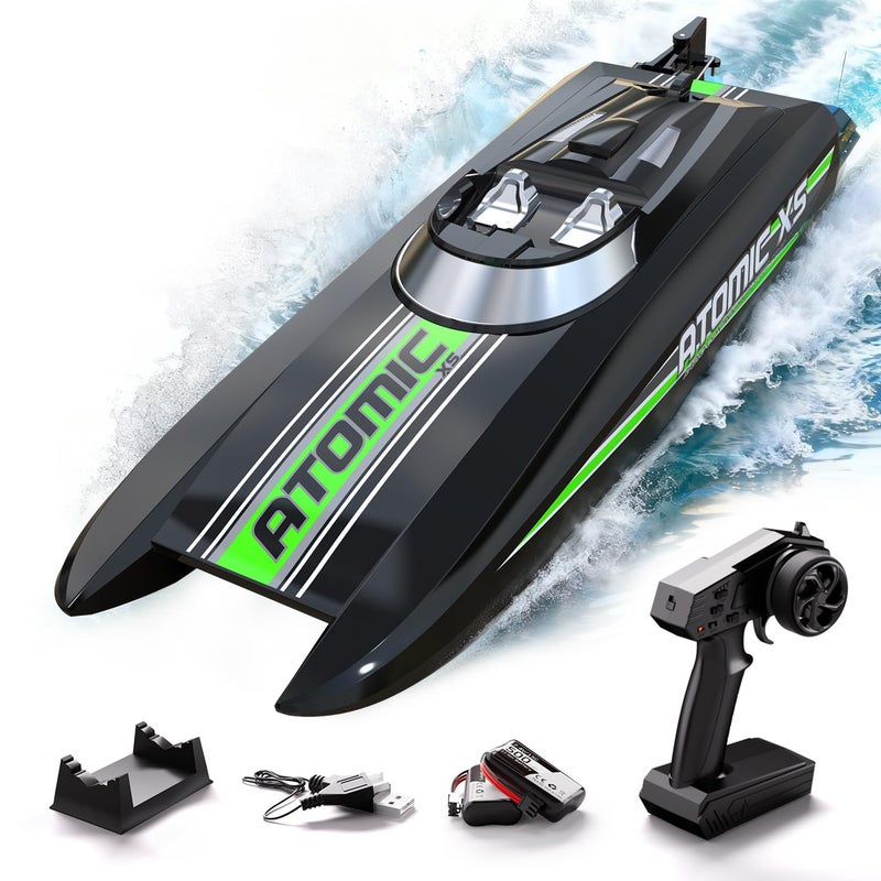 volantexrc Remote Control Boats for Pools and Lakes 20MPH AtomicXS High Speed RC Boat for Adults Toy Boat Gifts with 2 Batteries  Reverse Function 7955 Black - Image 2
