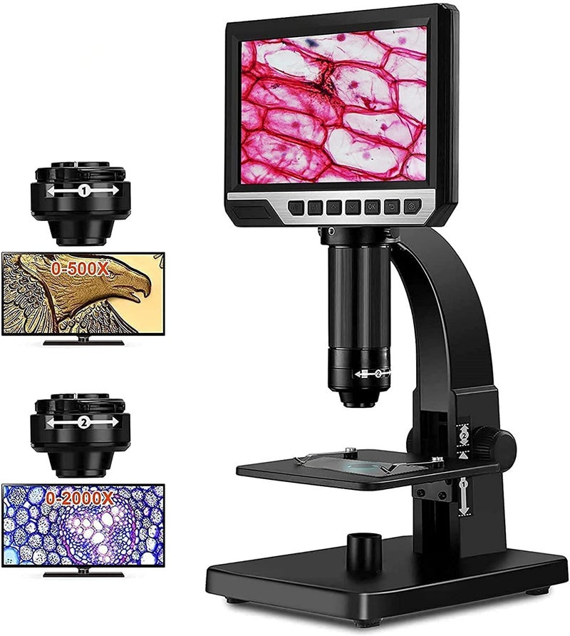 Microware 7 inch Digital Microscope 0-2000x Magnification 12MP Photo/Video Camera with IPS HD Screen Dual Lens - Image 1