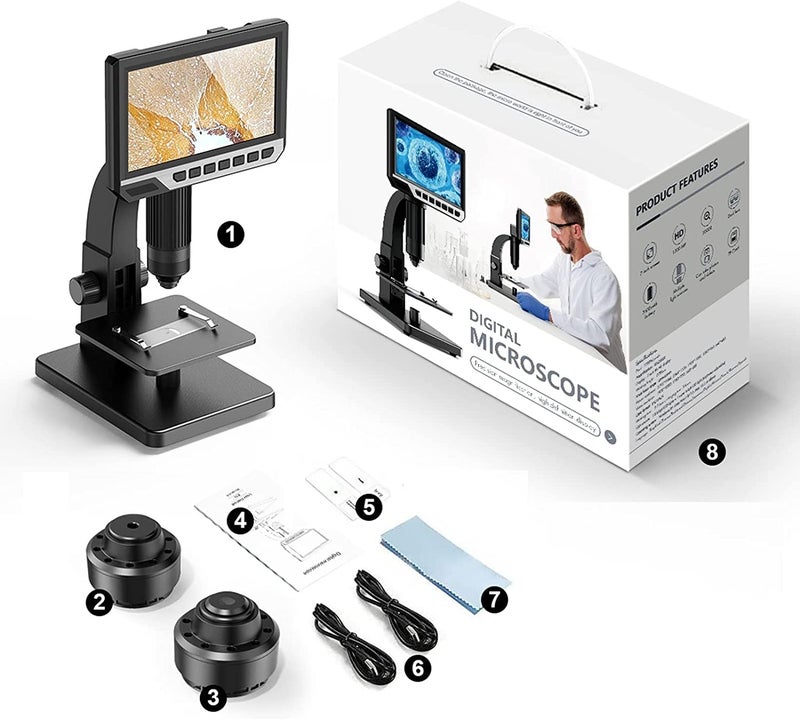 Microware 7 inch Digital Microscope 0-2000x Magnification 12MP Photo/Video Camera with IPS HD Screen Dual Lens - Image 3