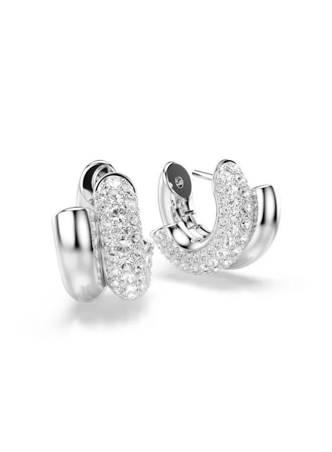 Swarovski  Dextera White Crystal Rhodium Plated Mini Hoop Earrings for Women | Best Price UAE