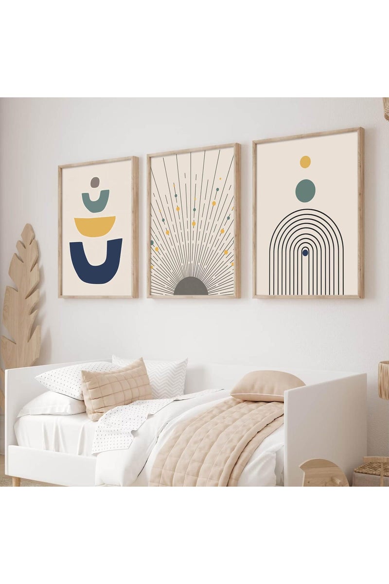 Ecyanlv Mid Century Modern Wall Art - Boho Canvas Print - Abstract Geometric Canvas Wall Art Set - Scandinavian Wall Art Painting for Living Room Bedroom Decor No Framed - Image 1