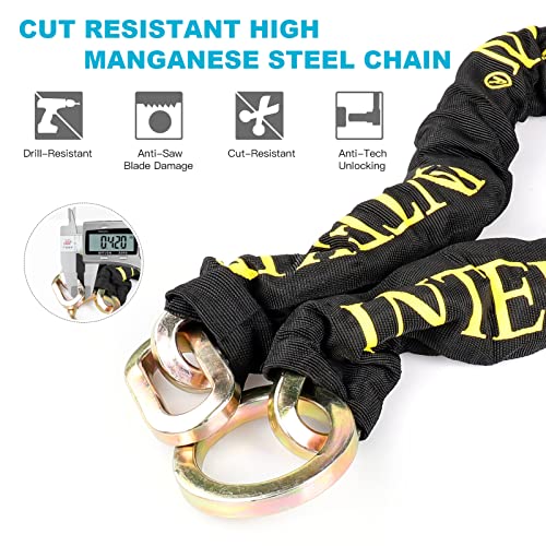 INTEKIN Motorcycle Chain Lock 3.6FT Bike Lock 10mm/0.42inch Thick Security Chain Locks Heavy Duty Bike Lock with 16mm/0.64inch Disc Lock for Gates, Fences and Outdoor Equipment - Image 3